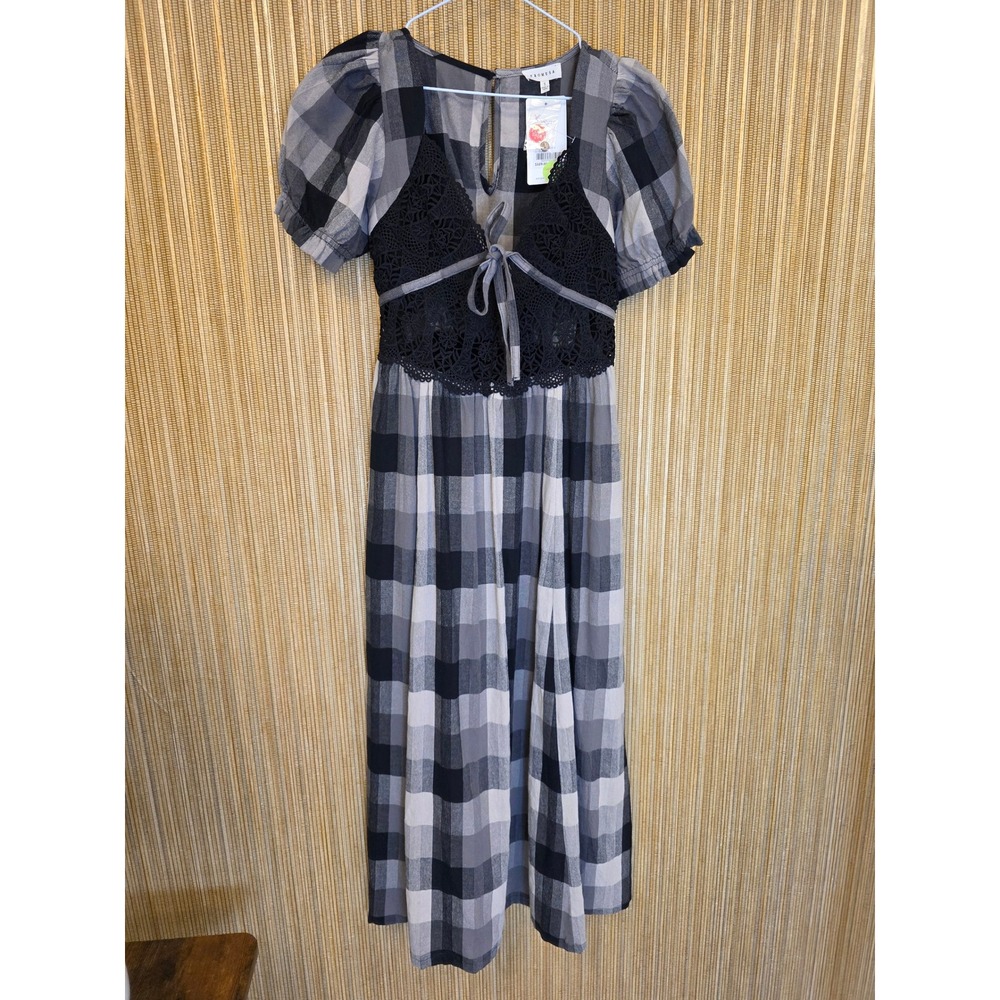Promesa NWT Renaissance Faire Cottagecore Plaid Maxi Dress Lace Corset Bodice S